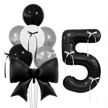 Imagem de Balão grande com número de laço preto para aniversário com fita de seda para meninas decoração de festa DIY - PRETO-8