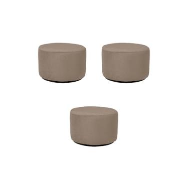 Imagem de Puff Quarto Conjunto de TrêS Mini Puff Redondo, Bancos Multifuncionais 23×30cm Capacidade de Peso 100 Kg Tecido de Veludo(Bege)