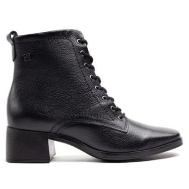 Imagem de Bota Feminina Pegada Couro Bico Quadrado com Cadarço Preto-Feminino