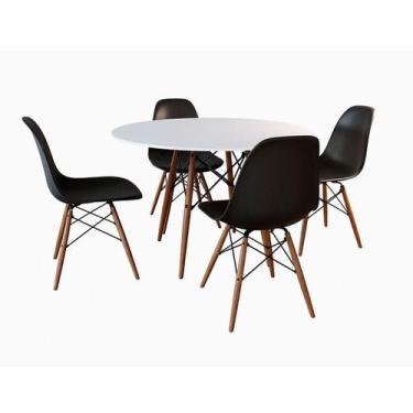 Imagem de Conjunto De Mesa De Jantar Eames Eiffel Redonda 110cm Tampo De Madeira