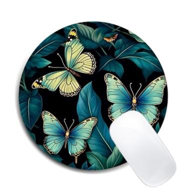 Imagem de Tapete de rato de borboleta redondo antiderrapante de borracha para computador portátil escritório decoração de computador bonito acessórios de mesa design personalizado tapete de rato