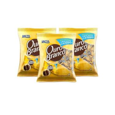 Imagem de Kit 3 Pacotes de Bombom Chocolate Ouro Branco  1kg Cada - Lacta