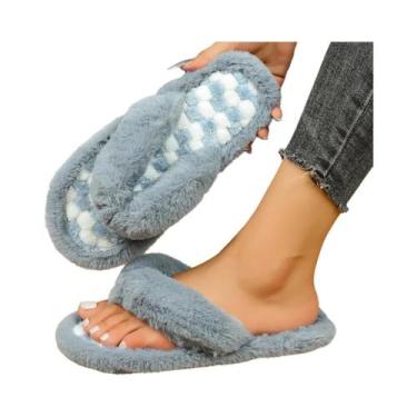 Imagem de Chinelos De Inverno Femininos De Pelúcia Curta E Quente, Sola Macia, L