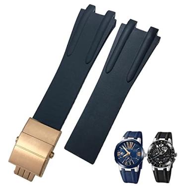 Imagem de GAFNED Pulseira de relógio com fivela dobrável de aço de borracha de 26 mm, adequada para Ulysse Nardin, azul, preto, marrom, esportiva, acessórios esportivos à prova d'água (fivela preta Roes)
