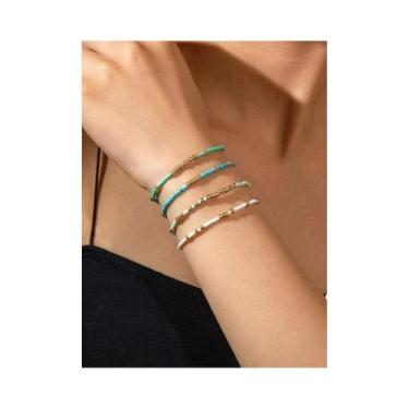 Imagem de Conjunto De Pulseiras Elásticas De Miçangas Douradas Bohemia Para Mulh