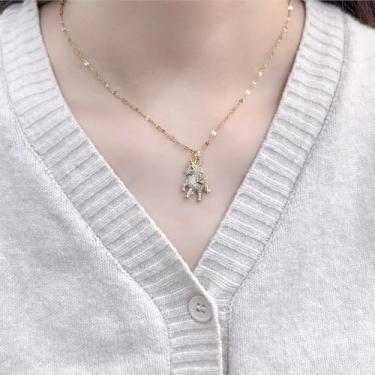 Imagem de Colar com pingente de unicórnio de zircônia cúbica dourada para mulheres, pingente de cavalo de cristal de aço inoxidável, corrente ajustável, joias delicadas para festa de casamento de aniversário