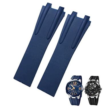 Imagem de BKUANE Pulseira de relógio com fivela dobrável de aço de borracha de 26 mm apta para Ulysse Nardin azul preto marrom esporte acessórios de pulseira impermeável (cor: fivela branca