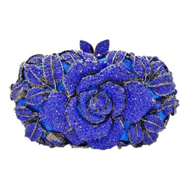 Imagem de DEBIMY Bolsa feminina de cristal rosa com strass brilhante para festas de casamento e coquetéis, Azul, 7.3" L x 2.0" W x 4.3" H