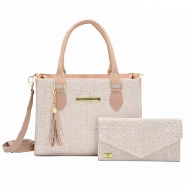 Imagem de Bolsa Feminina Com Alça Transversal e Carteira (Palha/Bege)