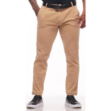 Imagem de Calça Social Masculina Sarja Slim Fit C Lycra - Mitchelgutto, Bege, 44