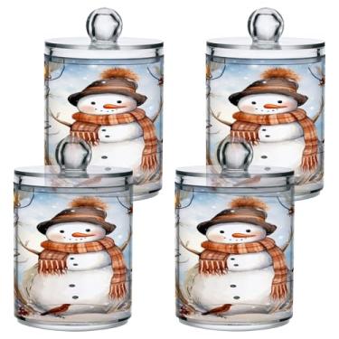 Imagem de ATTX Dispensador de suporte Qtip de boneco de neve de Natal para bola de algodão, cotonete, frasco de boticário transparente, decoração de casa, pote de armazenamento de cozinha, pacote com 4 (132)