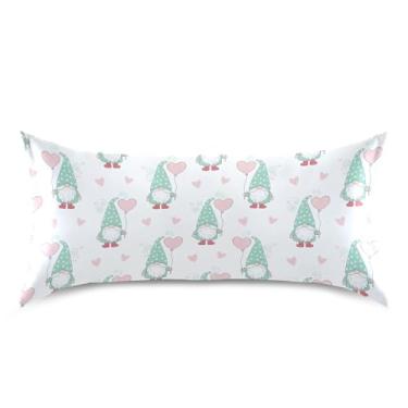 Imagem de Wassud Fronha de almofada de cetim para cabelo e pele com balões de coração de gnomos para o dia dos namorados e capas de almofada respiráveis king size com fecho de envelope