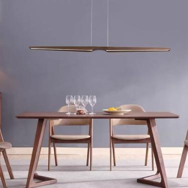 Imagem de Lustre de madeira com LED, luminária pendente criativa para sala de estar, ilha de cozinha, com luz regulável por controle remoto, ideal para sala de jantar, escritório, mesa de jantar e ilu