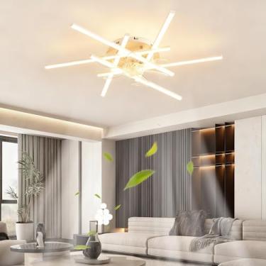 Imagem de Ventilador de teto moderno com luzes, controle remoto e aplicativo, 6 velocidades, reversível, silencioso, estilo lustre, dimerizável, timer, luz noturna e função de memória para sala de est