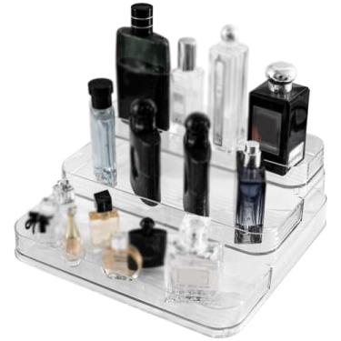 Imagem de Organizador de Exibição Perfumes em Acrílico 3 Camadas Prateleira para Cosméticos Suporte Produtos Cuidados com a Pele Vanity Maquiagem Armazenamento Beleza Expositor Transparente Multiuso Sem Montage