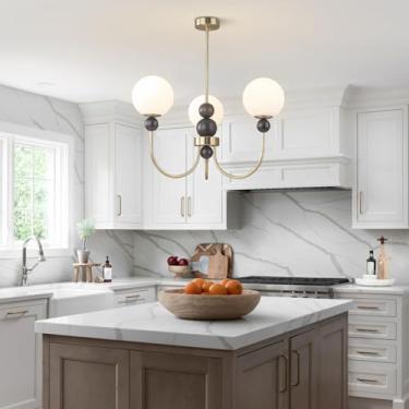 Imagem de Lustre moderno de vidro, luminária pendente vintage em formato de globo, dourada, em madeira, estilo nórdico, semi-embutida, para teto, ilha de cozinha, estilo Sputnik, para sala de estar, s