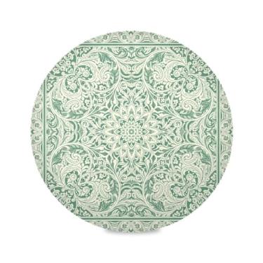 Imagem de Wassud Jogo americano verde mandala tapetes de mesa redondos para cozinha e jantar tapetes laváveis resistentes ao calor decoração de mesa 39 cm