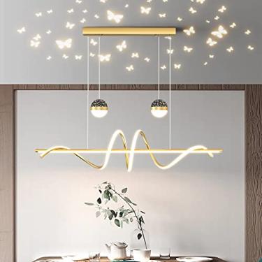 Imagem de Luminária pendente moderna para mesa de jantar, com LED dimerizável, controle remoto e altura ajustável, ideal para sala de estar, sala de jantar, quarto, cozinha e escritório (Dourada, 120