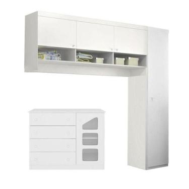 Imagem de Cômoda E Guarda Roupa Infantil Eloisa 1 Porta Com Modulo Aéreo Branco 