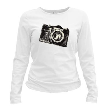Imagem de Camiseta manga longa feminina - Câmera Fotográfica - APE SILK, Branco,