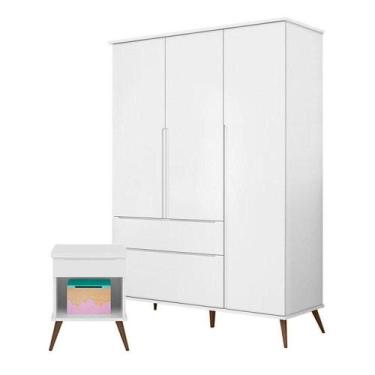 Imagem de Mesa De Apoio E Guarda Roupa Infantil Alice Branco Acetinado - Phoenix