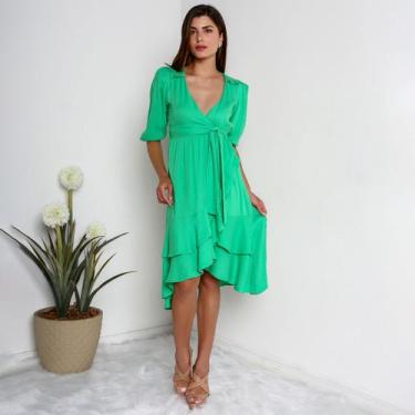 Imagem de Vestido susie transpassado babados feminino  - Susie Modas, Verde, G, 