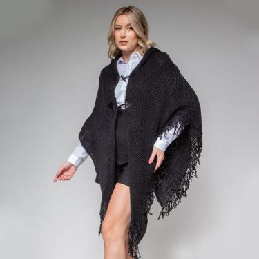 Imagem de  poncho susie croche único feminino - Susie Modas, Preto, Único, 10 un