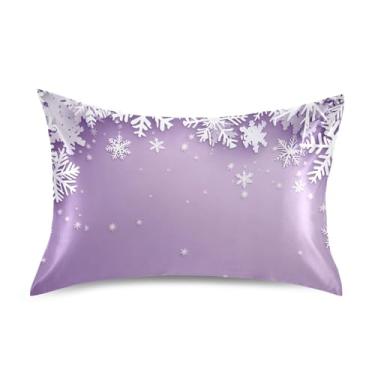 Imagem de Blueangle Fronha de cetim de floco de neve de inverno para cabelo e pele, fronha de seda, tamanho Queen (50,8 x 76,2 cm) - Capas de almofada de cetim refrescantes com fecho de envelope (276)