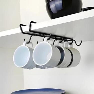 Imagem de Suporte Aramado Duplo Organizador Porta Xicaras e Porta Prato Aço Suspenso Encaixe sem Furar para Cozinha (Cesto Suspenso Preto)