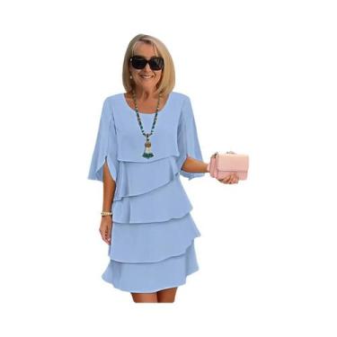 Imagem de Vestido midi feminino em camadas elegante para sair ajuste regular cor