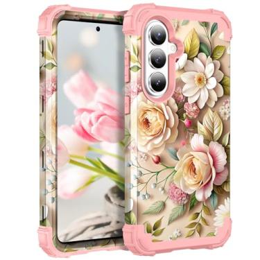 Imagem de TEECOVER Capa para Samsung Galaxy S26, resistente à prova de choque, proteção total de plástico rígido + capa protetora de borracha de silicone macio para Galaxy S26 de 6,3 polegadas, flores de ouro