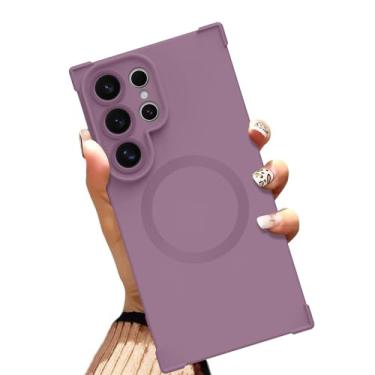 Imagem de AIGOMARA Capa magnética para Samsung Galaxy S24 Ultra de 6,8 polegadas [compatível com MagSafe] Capa protetora fina roxa sólida roxa macia cantos reforçados à prova de choque para mulheres e homens
