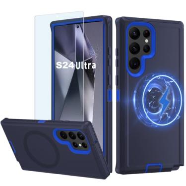 Imagem de Capa magnética para Galaxy S24 Ultra 5G, capa ultra resistente para Samsung S24, [proteção de grau militar], [à prova de choque] [à prova de queda] [à prova de poeira], (azul-escuro)