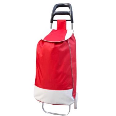 Imagem de Carrinho de Compras Dobrável com Rodinhas até 30kg Multiuso para Feira e Supermercado Estampado Resistente(VERMELHO)