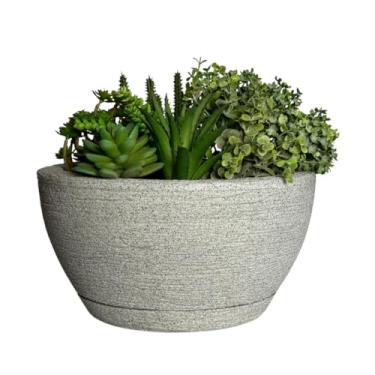 Imagem de Vaso Bacia Cuia P/plantas Polietileno Decorativa Luxo Terrário C/prato (Branco Stone)