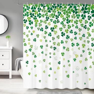 Imagem de Dazzlewall Conjunto de cortinas de chuveiro do Dia de São Patrício, trevos verdes caindo cortinas de banheiro com folhas de trevo botânico, cortinas de banheiro com ganchos, 183 x 182 cm