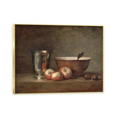 Imagem de Moldura dourada. Arte vintage emoldurada de frutas mortas, pintura clássica de cozinha country, decoração de parede de casa de fazenda quente para sala de jantar e cozinha. A83. 80 x 105 cm - 31,5 x