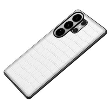 Imagem de LTLMYDAM Capa fina para Samsung Galaxy S26 Ultra/S26 Plus/S26, textura de crocodilo, à prova de choque, capa de couro luxuosa, macia, capa amortecedora, branca, S26 Plus