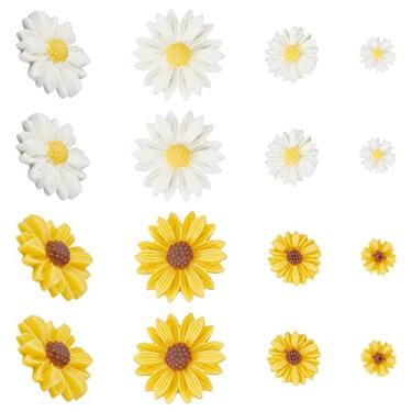 Imagem de SUPERFINDINGS 110 peças de 6 estilos de flores, margarida, slime de resina, cabochão de 2 cores, flor de resina, cabochões, flor, margarida, conta plana para scrapbook, clipe de cabelo, joias, artesanato