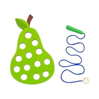 Imagem de Brinquedo Educativo De Enfiar Frutas Em Madeira Para Crianças, Conjunt