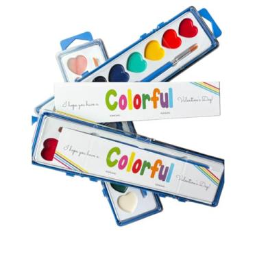 Imagem de Conjunto de aquarela em forma de coração para Dia dos Namorados, 24 unidades, arco-íris, com pincel e cartões, festa infantil