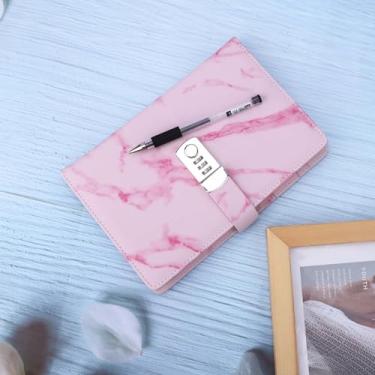 Imagem de Zerodis Caderno A5, Capa de Couro PU Com Trava de Senha de 3 Dígitos, Design Marmorizado, Papel Creme, Porta-caneta Pequeno, para Reuniões de Escritório, Registros de (Livro de códigos de mármore rosa)