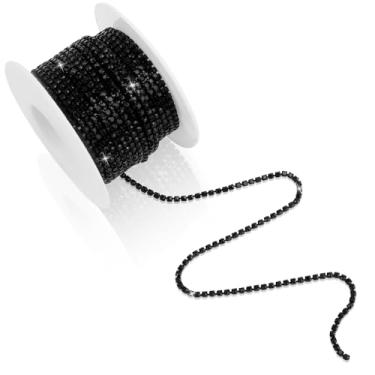 Imagem de Corrente de strass preta de 10 metros de 2 mm, corrente de fechamento com acabamento de diamante de strass de cristal para costura faça você mesmo artesanato, roupas, decoração de sapatos, festa de