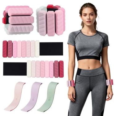 Imagem de Conjunto de faixas de resistência de peso de tornozelo para mulheres, pesos de pulso ajustáveis, conjunto de 2 (5 kg cada), faixas elásticas para exercícios com 5 níveis (15/25/16 kg), para academia