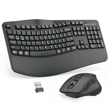 Imagem de Combo de teclado e mouse sem fio, teclado ergonômico de 2,4 G, teclado ergonômico com descanso de pulso e mouse ergonômico sem fio ajustável de 3 níveis DPI para Windows, Mac OS Desktop/laptop/PC