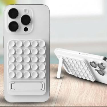 Imagem de 1 alça de telefone 2 em 1 com ventosa de sucção, suporte adesivo de silicone com suporte dobrável, suporte universal de mãos livres para TikTok e selfies, acessório de viagem portátil para academia e