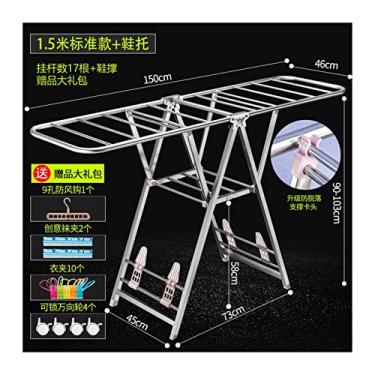 Imagem de 3FLQOOPP Cabide de roupas de aço inoxidável super rolamento sólido durável piso dobrável varanda interior varanda escorredor (cor: verde claro, tamanho: médio)