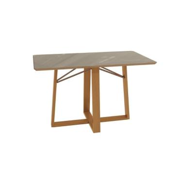Imagem de Mesa Multiuso Cozinha Elma Premium Madeira Maciça c/ Tampo Madeirado c/ Vidro 160x90cm Carvalho/Freijo Bronze - Kappesberg