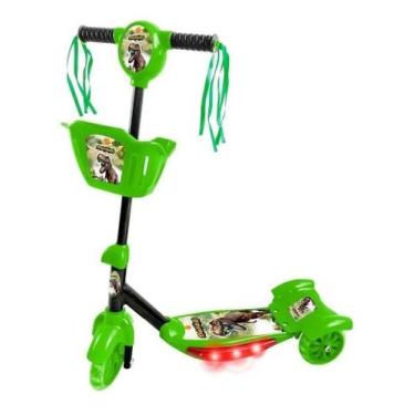 Imagem de Patinete Infantil Com Cesta Dinossauro Verde e Preto DM Toys