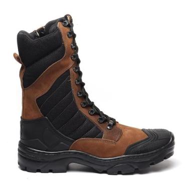 Imagem de Bota Coturno Masculina Couro Militar Preta Cano Médio Estilosa Unissex